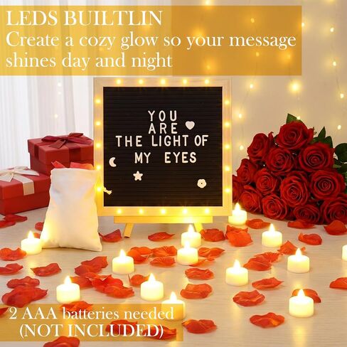 LED Felt Letter Board with Rose Petals and Candles Set, Word Board with Letters, Artificial Rose Petals Flameless Tea Light Candles for Special Night Wedding Romantic Decorations in Kuwait