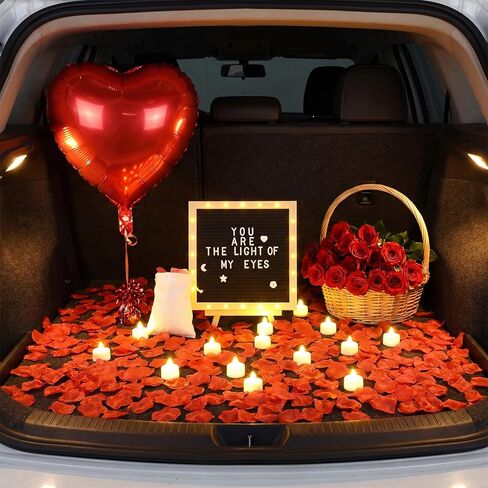LED Felt Letter Board with Rose Petals and Candles Set, Word Board with Letters, Artificial Rose Petals Flameless Tea Light Candles for Special Night Wedding Romantic Decorations in Kuwait