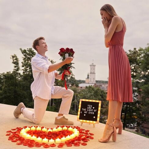 LED Felt Letter Board with Rose Petals and Candles Set, Word Board with Letters, Artificial Rose Petals Flameless Tea Light Candles for Special Night Wedding Romantic Decorations in Kuwait