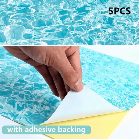 5 PCS Self-Adhesive Light Blue Water Texture Stickers, A4 Size Realistic Water Effect Decals for Scale Models, Diorama Landscaping, Sand Table Displays in Kuwait