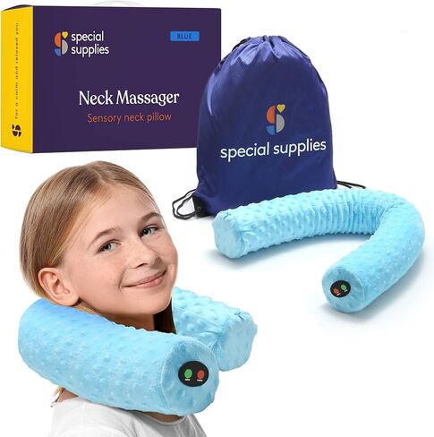 Special Supplies Sensory Vibrating Neck Pillow for Kids and Adults Plush Velvet Soft Cover with Textured Therapy Stimulation, Mind and Body Calming Relaxation - Blue in Kuwait