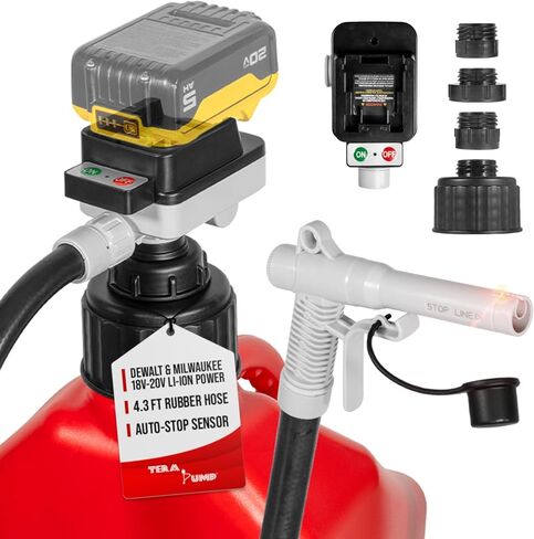 TERA PUMP Battery Powered Liquid Transfer Pump (4.0 GPM) – Cordless Pump Compatible with DeWalt 20V & Milwaukee 18V Batteries, Automatic Shutoff Sensor, 51" Heavy-Duty Rubber Hose, 4 Adapters in Saudi Arabia