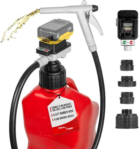 TERA PUMP Battery Powered Liquid Transfer Pump (4.0 GPM) – Cordless Pump Compatible with DeWalt 20V & Milwaukee 18V Batteries, Automatic Shutoff Sensor, 51" Heavy-Duty Rubber Hose, 4 Adapters in Saudi Arabia