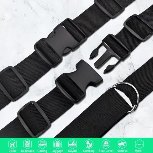مجموعة أشرطة إبزيم 3/4 بوصة من CooBigo بطول 6 ياردات 3/4 بوصة حزام من النايلون الأسود 6 قطع إبزيم بلاستيكي مزدوج قابل للتعديل 12 قطعة مشبك منزلق ثلاثي حلقات معدنية على شكل حرف D in Kuwait