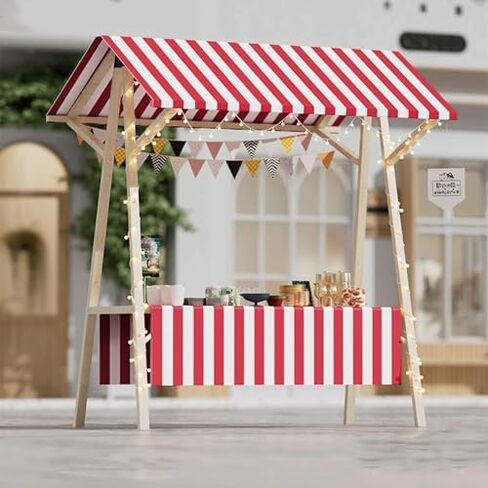 Wooden Vendor Booth with Canopy, Foldable Portable Market Stall Cart, Movable Stall Display Stand with Lockable Wheels and Awning, Foldable Outdoor Concession Stand Booth for Street, Farmers in Kuwait