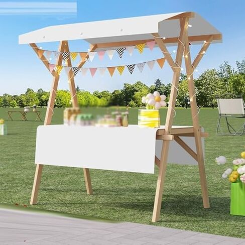 Wooden Vendor Booth with Canopy, Foldable Portable Market Stall Cart, Portable Outdoor Vending Cart with Awning, Foldable Mobile Display Stand for Farmers Markets and Craft Shows，（Pink，Width in Kuwait