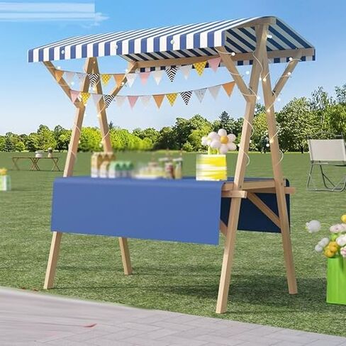 Wooden Vendor Booth with Canopy, Foldable Portable Market Stall Cart, Portable Outdoor Vending Cart with Awning, Foldable Mobile Display Stand for Farmers Markets and Craft Shows，（Pink，Width in Saudi Arabia
