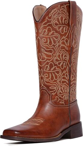 Western Cowboy Boots for Women Knee High Cowgirl Boots with Classic Embroidered, Pointed Toe Chunky Heel Fashion Retro Classic Pull On Tall Boot Women Fall Winter in Saudi Arabia