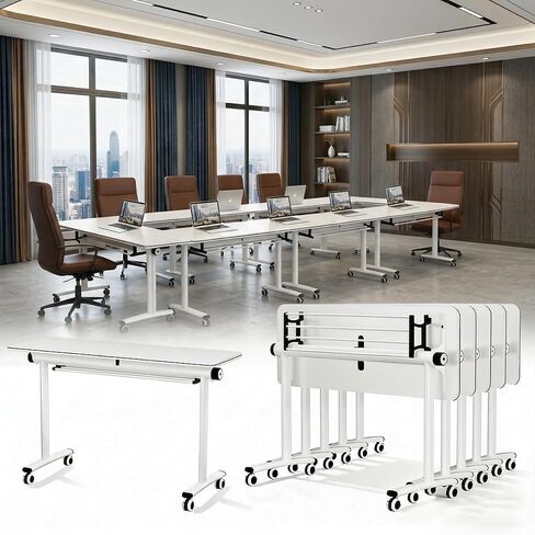 Folding Conference Room Tables On Wheel -Modular Large Modern Conference Table,Stackable Flip Top Meeting Training Table,Space Saving,for Office，Seminar,Classroom(8pack,71IN,Walunt B) in Kuwait