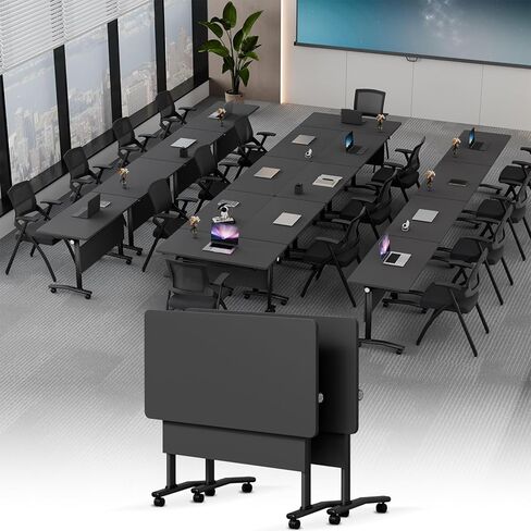 Folding Conference Room Tables On Wheel -Modular Large Modern Conference Table,Stackable Flip Top Meeting Training Table,Space Saving,for Office，Seminar,Classroom(8pack,71IN,Walunt B) in Kuwait
