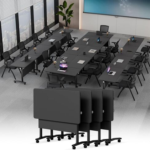 Folding Conference Room Tables On Wheel -Modular Large Modern Conference Table,Stackable Flip Top Meeting Training Table,Space Saving,for Office，Seminar,Classroom(8pack,71IN,Walunt B) in Kuwait