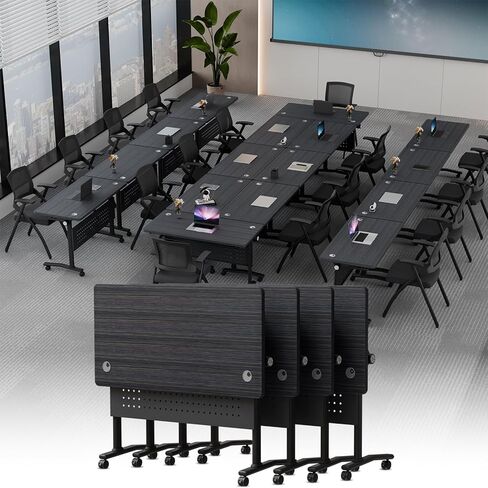 Folding Conference Room Tables On Wheel -Modular Large Modern Conference Table,Stackable Flip Top Meeting Training Table,Space Saving,for Office，Seminar,Classroom(8pack,71IN,Walunt B) in Kuwait