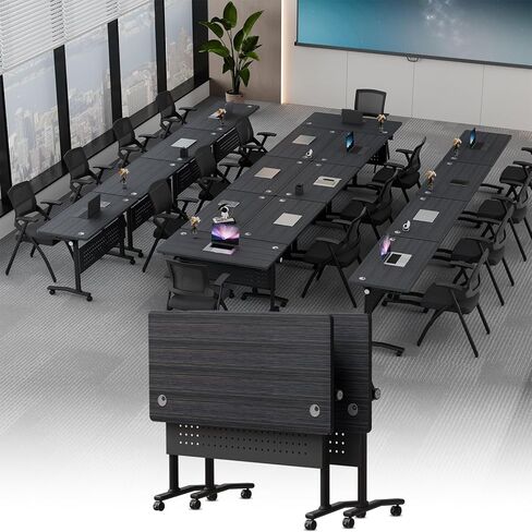 Folding Conference Room Tables On Wheel -Modular Large Modern Conference Table,Stackable Flip Top Meeting Training Table,Space Saving,for Office，Seminar,Classroom(8pack,71IN,Walunt B) in Kuwait