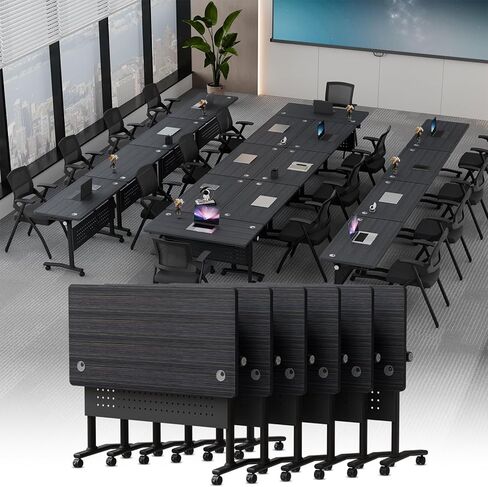 Folding Conference Room Tables On Wheel -Modular Large Modern Conference Table,Stackable Flip Top Meeting Training Table,Space Saving,for Office，Seminar,Classroom(8pack,71IN,Walunt B) in Kuwait