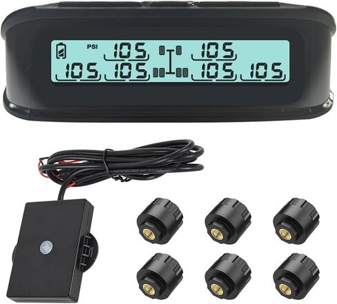 نظام مراقبة ضغط الإطارات مع 6 أجهزة استشعار، (0-188PSI) Ty6، Type-C وأوضاع الشحن بالطاقة الشمسية للمقطورة TPMS، 6 أوضاع تنبيه، نقل إشارة لمسافات طويلة لشاحنات مقطورة RV (6 أجهزة استشعار) in Kuwait