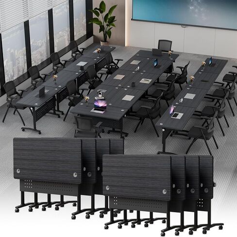 Folding Conference Room Tables On Wheel -Modular Large Modern Conference Table,Stackable Flip Top Meeting Training Table,Space Saving,for Office，Seminar,Classroom(8pack,71IN,Walunt B) in Kuwait