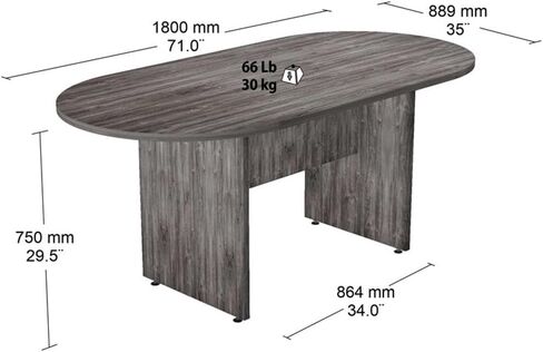 Inval 71" Race Track Oval Conference Table in Gray Smoke Oak in Kuwait