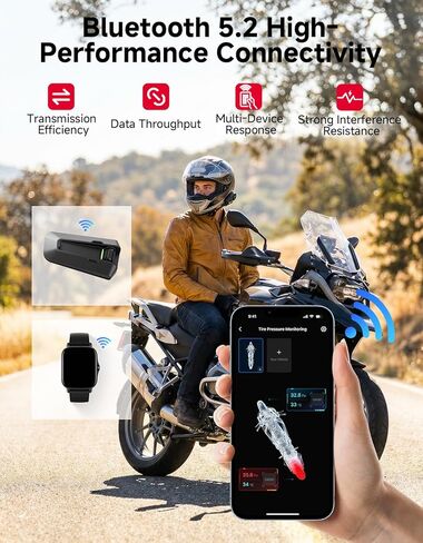 نظام TPMS للدراجات النارية من KEMIMOTO، مستشعر مراقبة الإطارات - لاسلكي 5.2 مستقر، IP67 مقاوم للماء لمراقبة ضغط الإطارات في الوقت الحقيقي وتنبيهات درجة الحرارة، عمر بطارية طويل يناسب الدراجة الترابية ATV والدراجة الإلكترونية in Kuwait