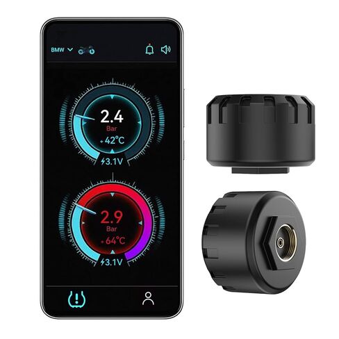 Spedal Motorcycle Tire Pressure Monitoring System, Bluetooth TPMS for Motorcycles Real-Time Tire Pressure & Temperature Monitor with Dual External Valve-Stem Sensors, Waterproof Wireless in Kuwait