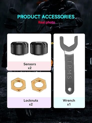 Spedal Motorcycle Tire Pressure Monitoring System, Bluetooth TPMS for Motorcycles Real-Time Tire Pressure & Temperature Monitor with Dual External Valve-Stem Sensors, Waterproof Wireless in Kuwait
