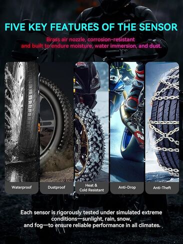 Spedal Motorcycle Tire Pressure Monitoring System, Bluetooth TPMS for Motorcycles Real-Time Tire Pressure & Temperature Monitor with Dual External Valve-Stem Sensors, Waterproof Wireless in Kuwait