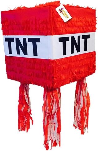 APINATA4U الأحمر Tnt مكعب بيناتا، لعبة الديكور حفلة عيد ميلاد تحت عنوان، كبيرة لديي تزيين احتفال الحزب الخاص بك، هدية للأطفال ومحبي اللعبة، بكسل كتلة بيناتا لديكور الحفلات المرح in Kuwait