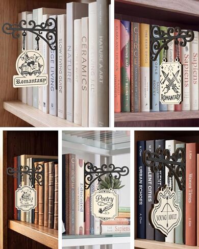 لافتات Sonloka Book Nook Tavern Signs، 5 قطع فواصل خشبية لرف الكتب، زاوية كتب على طراز العصور الوسطى لديكور رف الكتب، ديكور مكتبة المنزل، عرض كتب الطاولة، ملحقات أرفف الكتب in Kuwait