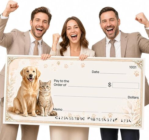 Giant Presentation Check – Oversized Fake Check for Awards, Donations & Fundraising Events, Custom Dry Erase Reusable Rigid Board Photo Prop Corrugated Plastic Blue in Kuwait