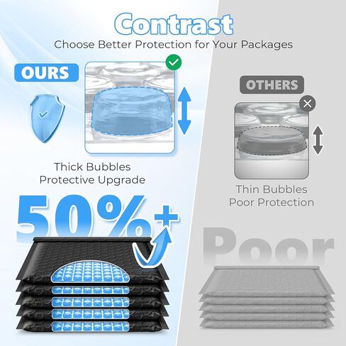 Metronic Extra Deep Bubble Mailers Usable Size 6x9" 50 Pack Padded Envelopes 6.57x10" Opaque Self Seal Adhesive Waterproof bubble envelopes Shipping Bag for CD,Jewelry,Small Business,Black,#0 in Kuwait