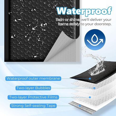 Metronic Extra Deep Bubble Mailers Usable Size 6x9" 50 Pack Padded Envelopes 6.57x10" Opaque Self Seal Adhesive Waterproof bubble envelopes Shipping Bag for CD,Jewelry,Small Business,Black,#0 in Kuwait