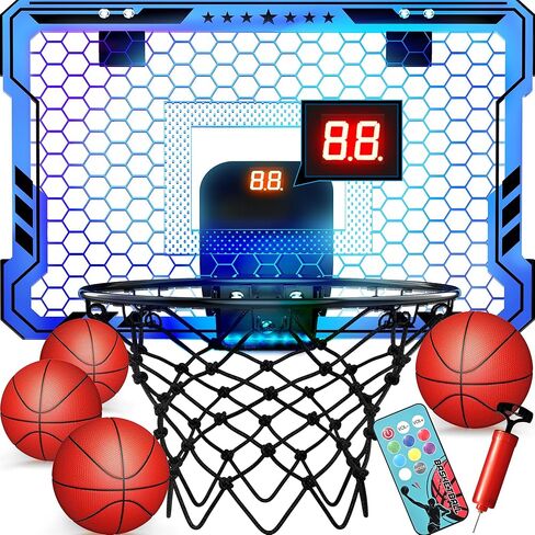 ropoda Indoor Basketball Hoop, Mini Hoop with 7 LED Lights, 3 Modes Scoreboard, Mini Hoop with 4 Balls Over The Door, Basketball Hoop Indoor, Toys Gifts for Kids Adults in Saudi Arabia