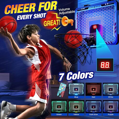 ropoda Indoor Basketball Hoop, Mini Hoop with 7 LED Lights, 3 Modes Scoreboard, Mini Hoop with 4 Balls Over The Door, Basketball Hoop Indoor, Toys Gifts for Kids Adults in Saudi Arabia