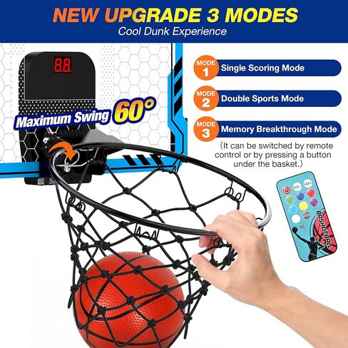 ropoda Indoor Basketball Hoop, Mini Hoop with 7 LED Lights, 3 Modes Scoreboard, Mini Hoop with 4 Balls Over The Door, Basketball Hoop Indoor, Toys Gifts for Kids Adults in Saudi Arabia