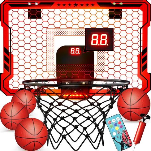 ropoda Indoor Basketball Hoop, Mini Hoop with 7 LED Lights, 3 Modes Scoreboard, Mini Hoop with 4 Balls Over The Door, Basketball Hoop Indoor, Toys Gifts for Kids Adults in Saudi Arabia