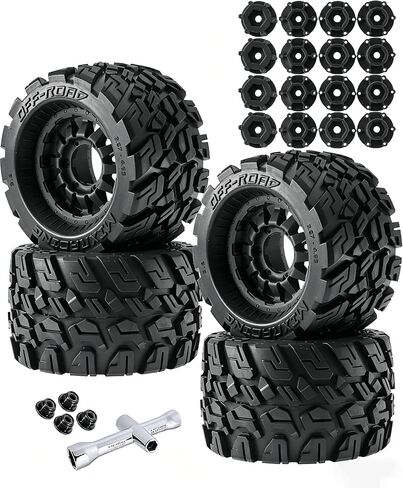 عجلة إطارات شاحنة RCMYou RC مقاس 12 مم/14 مم سداسية لـ 1/10 Arrma Big Rock Granite Vortek/Stampede Rustler Hoss/Axial Losi Redcat Rc4wd، 4 إطارات عجلات RC، أسود in Saudi Arabia