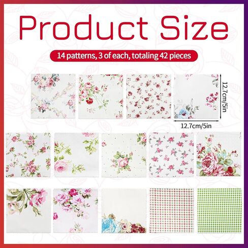 42Pcs Floral Charm Packs for Quilting, 5x5 Inch Cotton Fabric Squares Precut Vintage Floral Fabric Quilting Charm Packs Quilted Fabrics for Sewing DIY Crafts, Patchwork in Kuwait