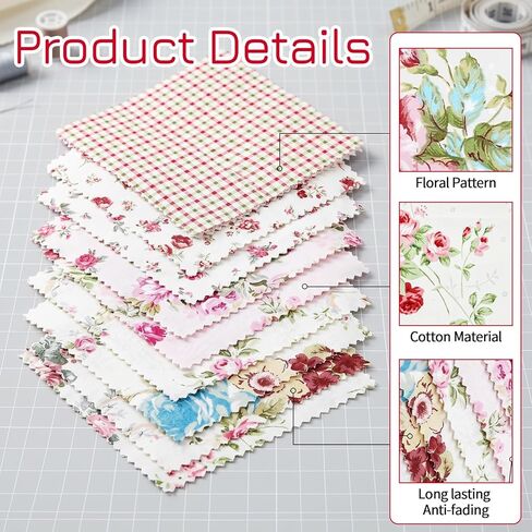 42Pcs Floral Charm Packs for Quilting, 5x5 Inch Cotton Fabric Squares Precut Vintage Floral Fabric Quilting Charm Packs Quilted Fabrics for Sewing DIY Crafts, Patchwork in Kuwait