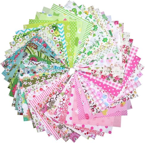 50PCS 4" X 4" Cotton Fabric Squares, Precut Quilting Craft Bundle, Fabric for Sewing Multi-Color Patterns for DIY Sewing, Patchwork, Scrapbooking, Doll Clothes in Kuwait