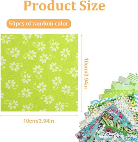 50PCS 4" X 4" Cotton Fabric Squares, Precut Quilting Craft Bundle, Fabric for Sewing Multi-Color Patterns for DIY Sewing, Patchwork, Scrapbooking, Doll Clothes in Kuwait