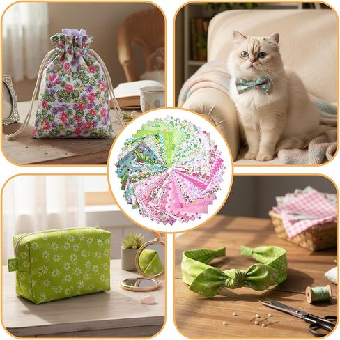 50PCS 4" X 4" Cotton Fabric Squares, Precut Quilting Craft Bundle, Fabric for Sewing Multi-Color Patterns for DIY Sewing, Patchwork, Scrapbooking, Doll Clothes in Kuwait