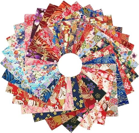 50 Pack 4x4 Inch 100% Cotton Twill Fabric Squares - DIY Quilting Patchwork Supplies for Cushions, Crafts & Sewing Projects, Assorted Prints or Solids in Kuwait