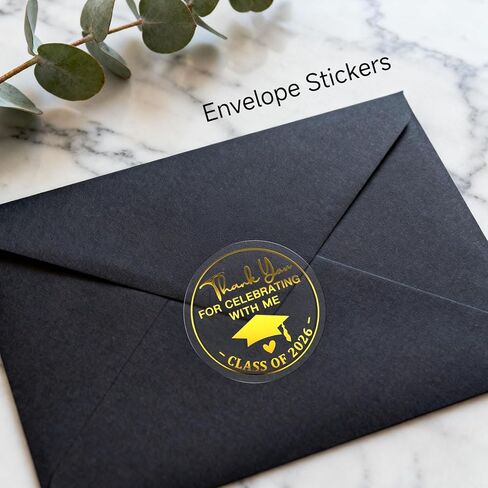 100 x Class of 2026 Graduation Thank You Stickers – Gold Foil Embossed Labels for Graduation Party Favors, Envelope Seals & Decorations (1.5 Inch) in Kuwait