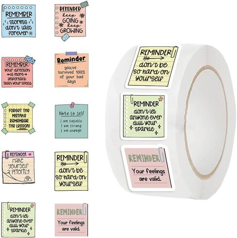 500 Pieces Inspiring Planner Stickers 1Roll Inspirational Quote Label Watercolor Motivational Encouraging Reminder Stickers Positive Words Seal Decals Adhesive for Phone, Book, Envelope (Reminder) in Kuwait