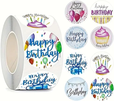 500 PCS Happy Birthday Roll Stickers, 8 Styles Waterproof Vinyl Birthday Party Decals for Gift Wrapping, Envelope Decor, Trendy Stickers for Teens, Adults, Boys and Girls(Birthday) in Saudi Arabia