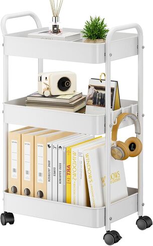 YASONIC 3-Tier Metal Rolling Cart, Sturdy Storage Utility Carts with Wheels, Multifunction Craft Art Organizer for Bedroom, Laundry, Garage, Office, Nursery, Bathroom, Easy Assembly (Black) in Kuwait