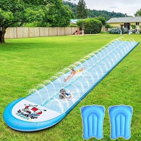 30ft Slip Splash and Slide, Heavy Duty Lawn Water Slide, Extra Long Slip Water Slides with 2 Bodyboards for Kids Adults Summer Toy with Sprinkler, Sports Outdoor Garden Backyard in Kuwait