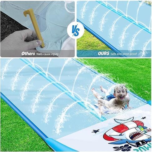 30ft Slip Splash and Slide, Heavy Duty Lawn Water Slide, Extra Long Slip Water Slides with 2 Bodyboards for Kids Adults Summer Toy with Sprinkler, Sports Outdoor Garden Backyard in Kuwait