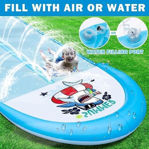 30ft Slip Splash and Slide, Heavy Duty Lawn Water Slide, Extra Long Slip Water Slides with 2 Bodyboards for Kids Adults Summer Toy with Sprinkler, Sports Outdoor Garden Backyard in Kuwait
