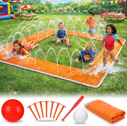Jenaai Baseball Water Slide Set 13 ft Water Slide Game Toys for Kids Summer Outdoor Backyard with Fixed Piles Baseball Bat & Ball CPC Certified in Kuwait