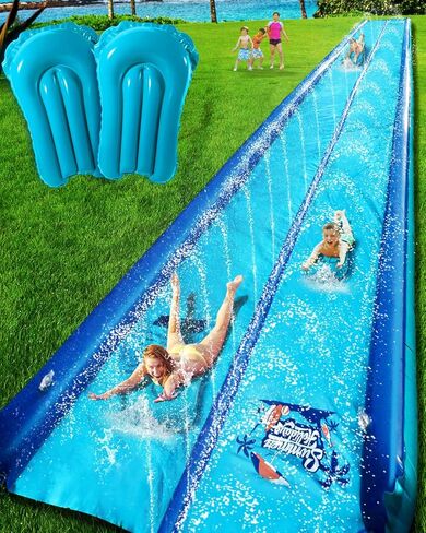 Slip and Water Slide for Kids and Adults Backyard,2 Lanes Extra Long Inflatable Slip and Water Slide with Sprinkler and Bodyboards,Heavy Duty Summer Outdoor Water Toy,Blue Shark Theme in Saudi Arabia